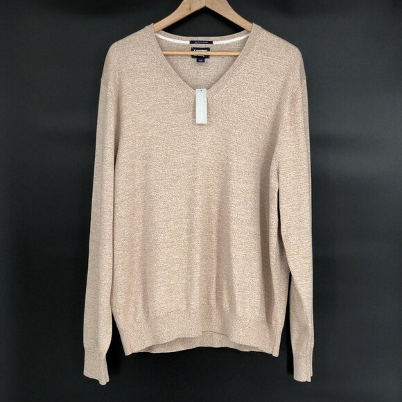 NWT Lands End Mens V-Neck Supima Cotton Sweater XL Beige Church Quiet Luxury - Picture 1 of 9